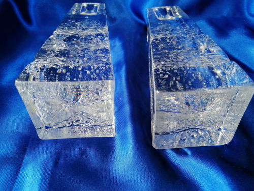 Dartington Crystal Art Glass Pyramid Paperweight Two Candle Holders *