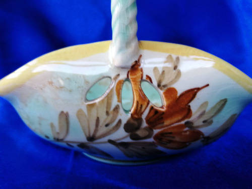 Vintage Gouda Pottery Hand Painted Basket Bowl