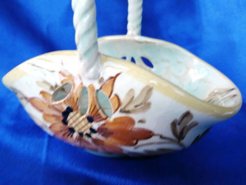 Vintage Gouda Pottery Hand Painted Basket Bowl