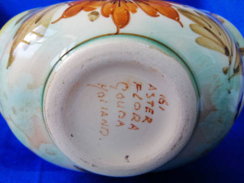 Vintage Gouda Pottery Hand Painted Basket Bowl