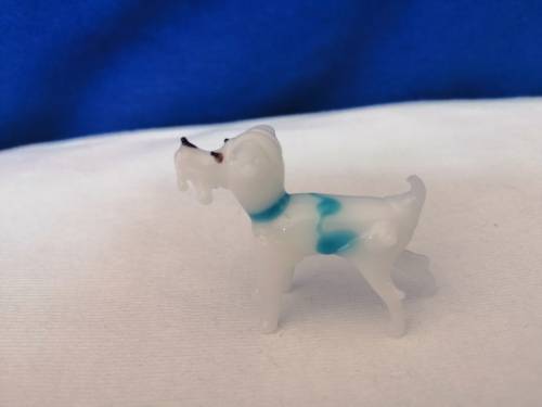 Stunning Vintage Glass Figurine Blue White Dog