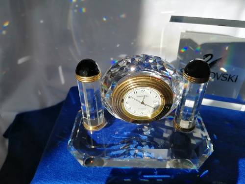 Swarovski - Desk Clock - Swarovski - Watch W/ Swarovski Silver Crystal  *