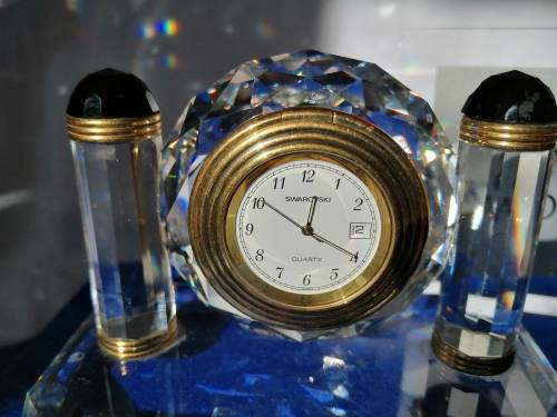 Swarovski - Desk Clock - Swarovski - Watch W/ Swarovski Silver Crystal  *