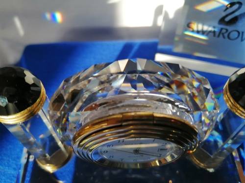 Swarovski - Desk Clock - Swarovski - Watch W/ Swarovski Silver Crystal  *