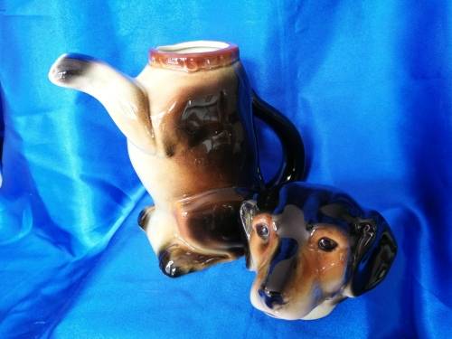 Germany ERPHILA Dachshund Sausage Dog Ceramic Teapot, vintage, #