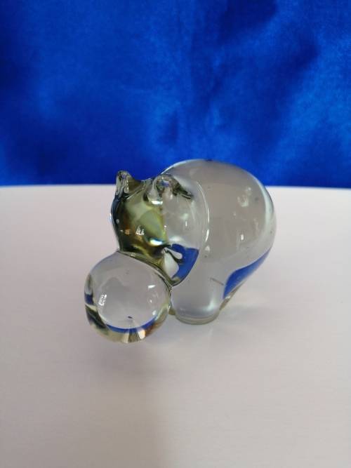 Ngwenya Recycled Glass Swaziland Handmade Hippo Figurine - Paperweight