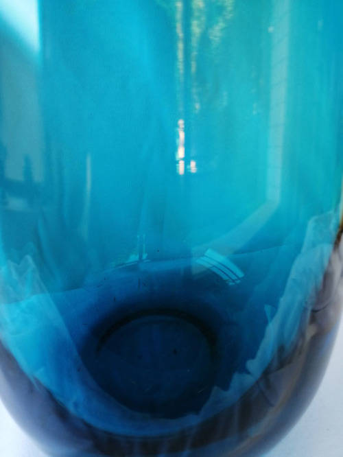 Stunning Heavy Aqua Blue glass Vase