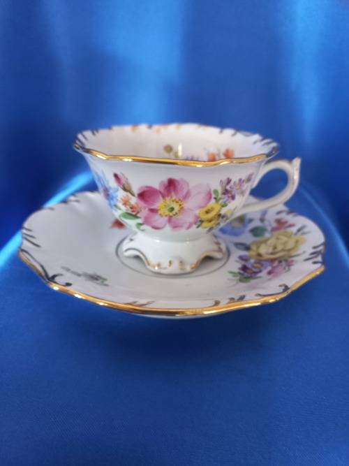 Antique Meissen Tea Cup Saucer Plate Carl Teichert Circa 1882-1929