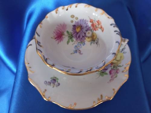 Antique Meissen Tea Cup Saucer Plate Carl Teichert Circa 1882-1929