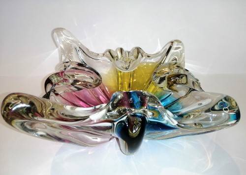 A HEAVY MURANO GLASS MIXED COLOUR BOWL STUNNING *