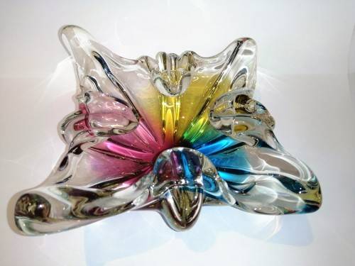 A HEAVY MURANO GLASS MIXED COLOUR BOWL STUNNING *
