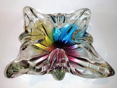 A HEAVY MURANO GLASS MIXED COLOUR BOWL STUNNING *