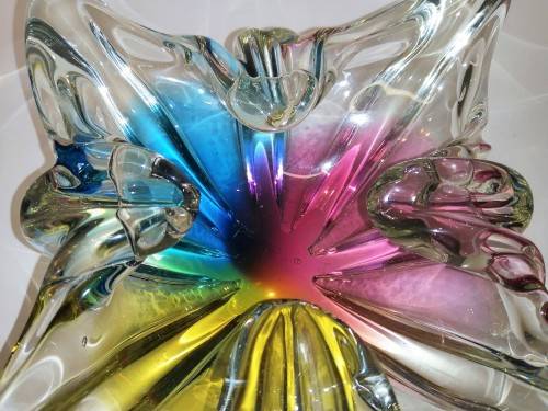 A HEAVY MURANO GLASS MIXED COLOUR BOWL STUNNING *
