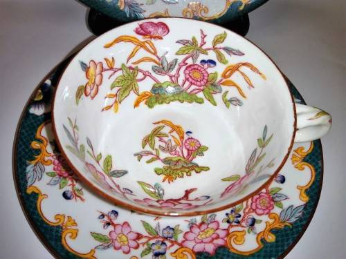 ANTIQUE French Porcelain Trio Sarreguemines, Large Porcelain Breakfast no.215