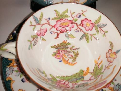 ANTIQUE French Porcelain Trio Sarreguemines, Large Porcelain Breakfast no.215