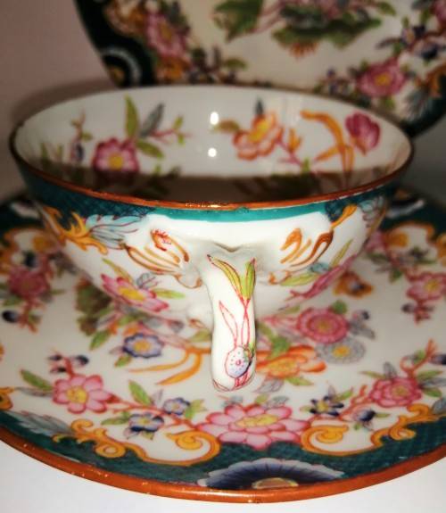 ANTIQUE French Porcelain Trio Sarreguemines, Large Porcelain Breakfast no.215