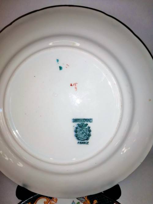ANTIQUE French Porcelain Trio Sarreguemines, Large Porcelain Breakfast no.215