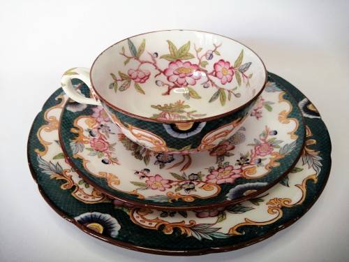 ANTIQUE French Porcelain Trio Sarreguemines, Large Porcelain Breakfast no.215