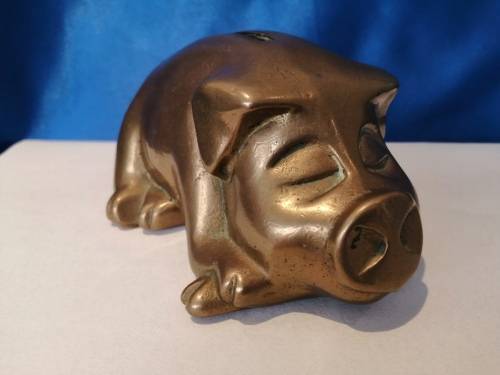 Brass Piggy Bank Pig 1970s Large Brass Rustic Farmhouse  #