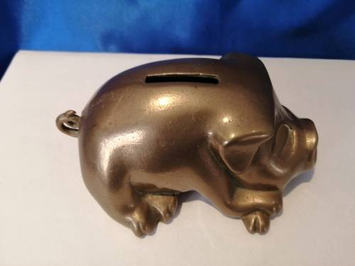 Brass Piggy Bank Pig 1970s Large Brass Rustic Farmhouse  #