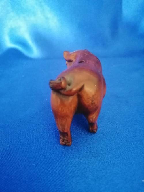 Boxwood Hand Carved Japanese Nutsuke Sculpture Female Pig  #
