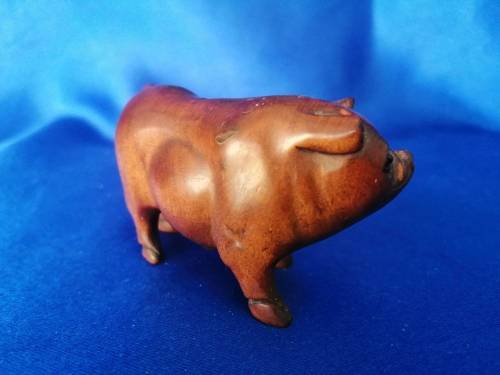 Boxwood Hand Carved Japanese Nutsuke Sculpture Female Pig  #