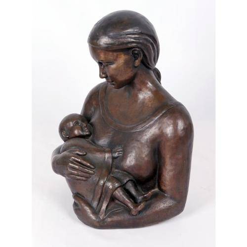 Elske (20th Century) DOTING MOTHER, signed and dated 2002, bronze,