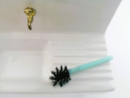 Vintage Dollhouse Miniature Ceramic Sink brushes and mop