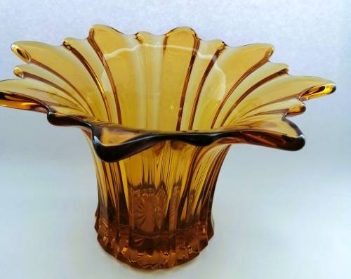 Murano Amber Large Glass Vase with flower frog