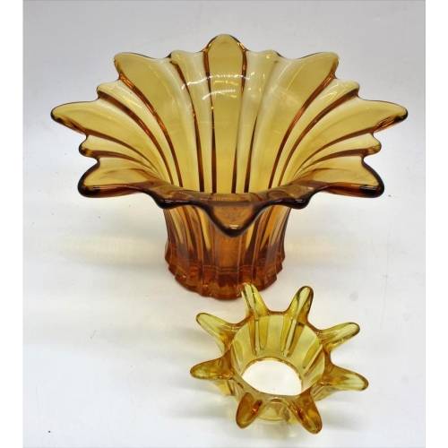 Murano Amber Large Glass Vase with flower frog