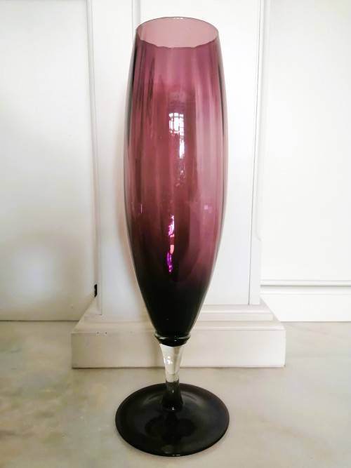 Mid Century Vintage Hand Blown Italian Glass Very Large Purple Vase