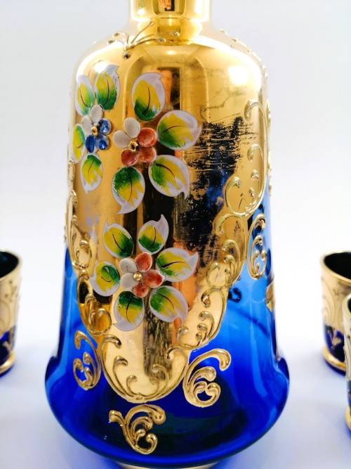 Vintage Italian Cobalt Blue & Gold Venetian De - Ar Sesto Fiorentini Italian Glasses and decanter