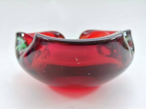 Murano Hand Blown Glass Red Dish Bowl