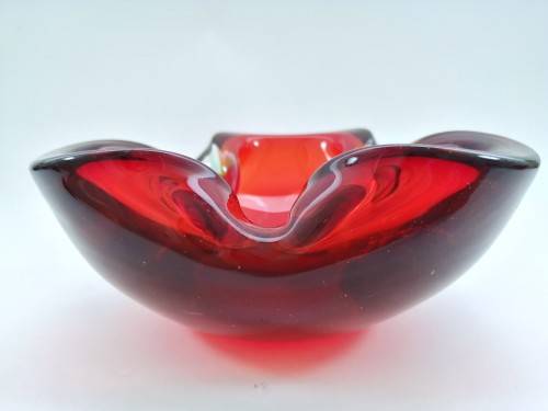 Murano Hand Blown Glass Red Dish Bowl