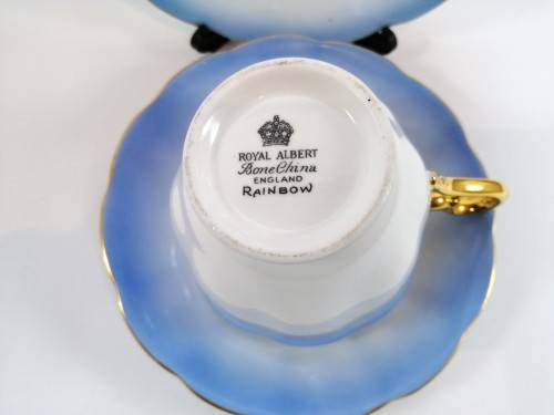Royal Albert ` RAINBOW ` Blue Hampton shape Tea Cup Saucer and Plate Fine Bone China England