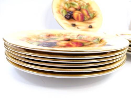 Aynsley Orchard Gold Still Life Fruit Pattern 12 Large Dinner Plates