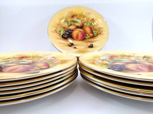 Aynsley Orchard Gold Still Life Fruit Pattern 12 Large Dinner Plates