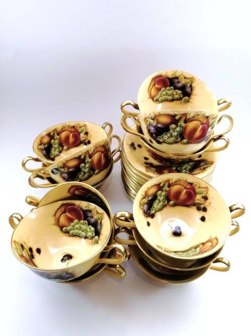 Aynsley Orchard Gold Still Life Fruit Pattern 12 Bowls and Plates