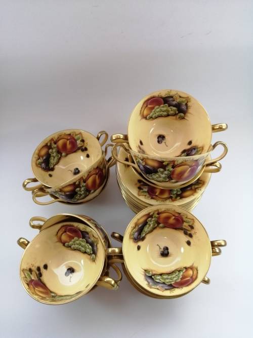 Aynsley Orchard Gold Still Life Fruit Pattern 12 Bowls and Plates