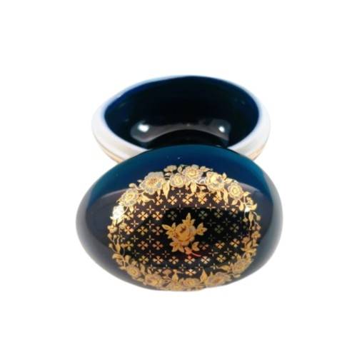 Limoges France La Reine Castel Cobalt Blue and 22k Gold EggTrinket box
