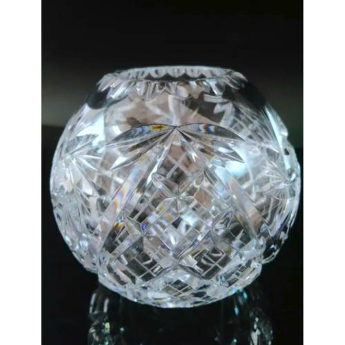 Heavy Quality Rose Cut Glass Crystal Orb Globe Spherical Round Bowl Vase
