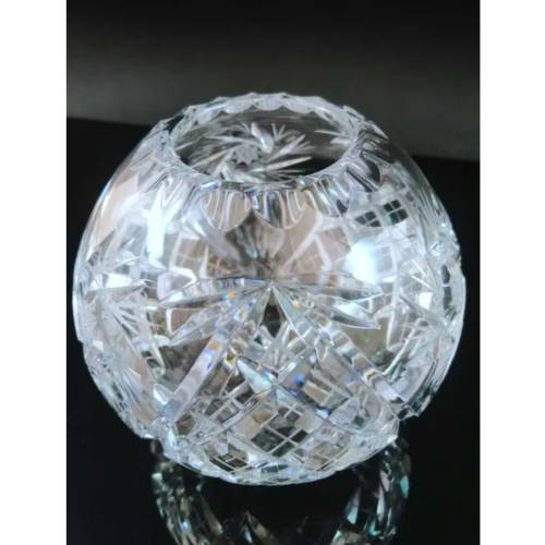 Heavy Quality Rose Cut Glass Crystal Orb Globe Spherical Round Bowl Vase