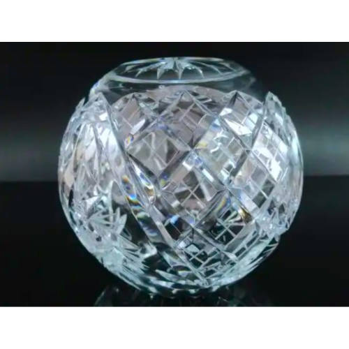 Heavy Quality Rose Cut Glass Crystal Orb Globe Spherical Round Bowl Vase