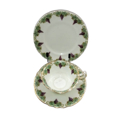 Royal Doulton Trio featuring a charming purple grapes and green vines with  gold accents.