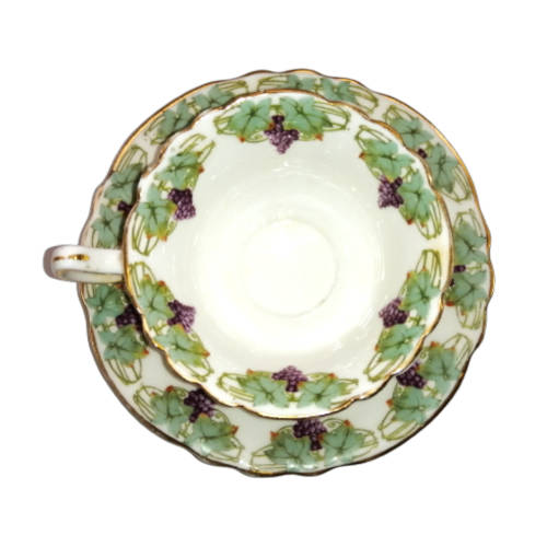 Royal Doulton Trio featuring a charming purple grapes and green vines with  gold accents.