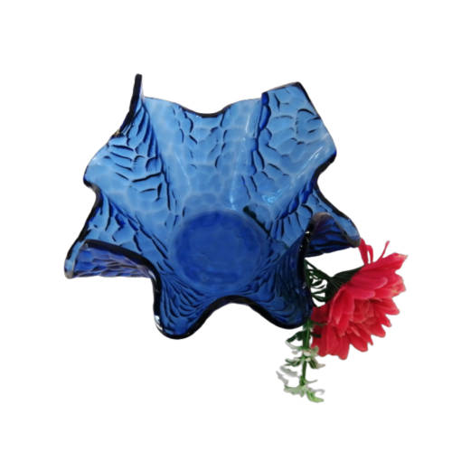 Handkerchief Glass Bowl Dish Unusual Design in Vibrant Blue