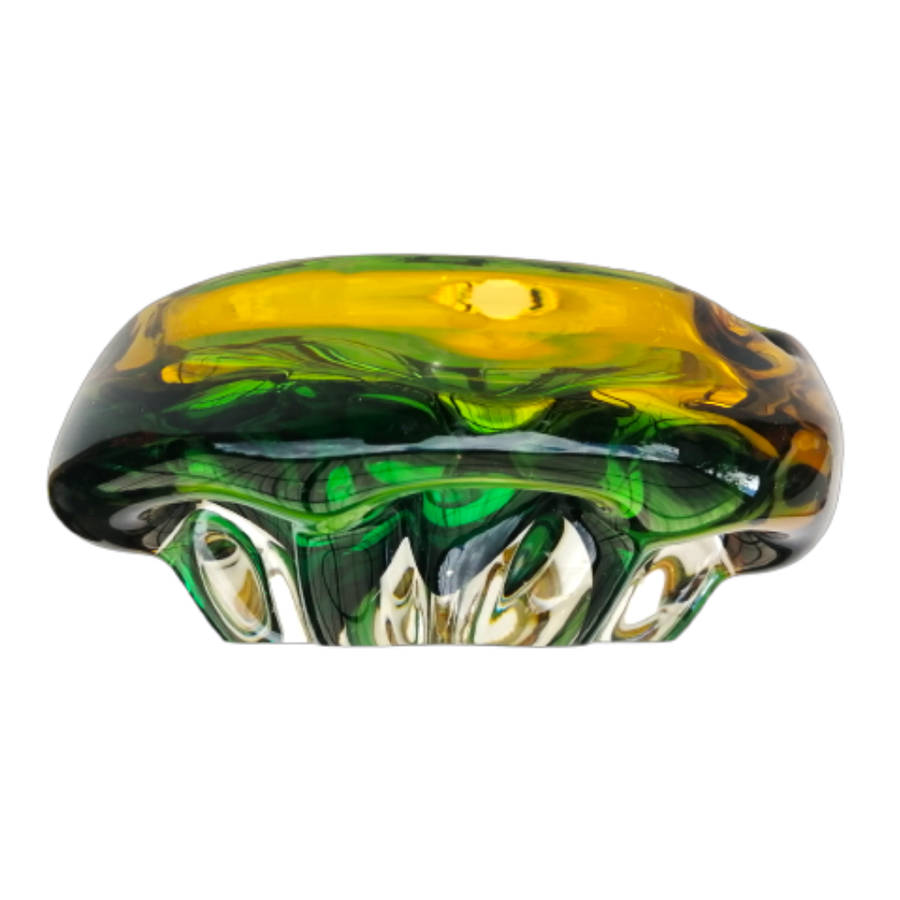 Murano Glass Bright Vibrant Green Amber and Yellow Dish Bowl