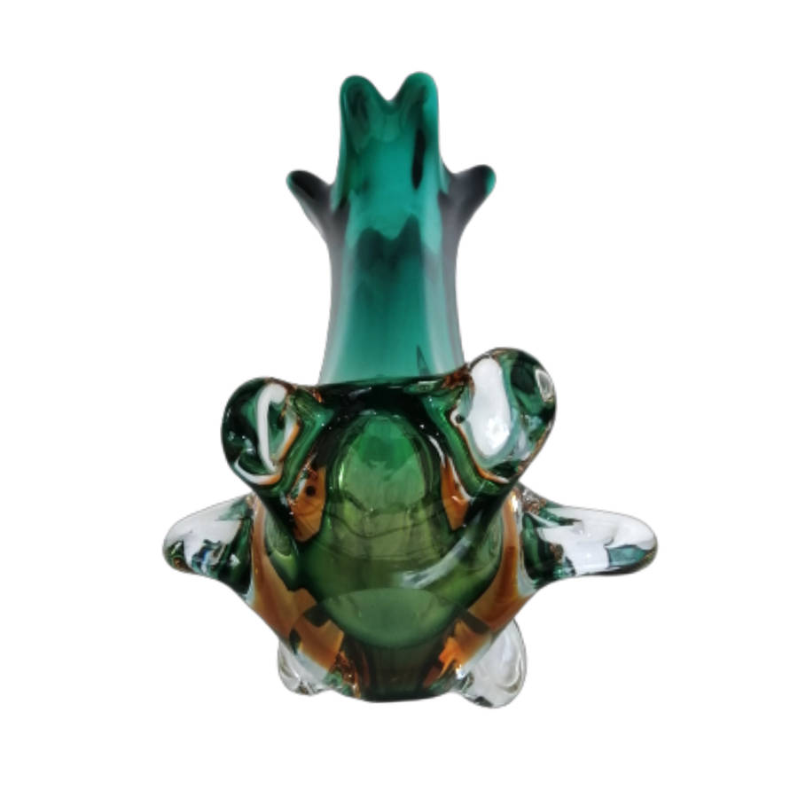 Murano Glass Bright Vibrant Green Amber and Yellow Tall Vase