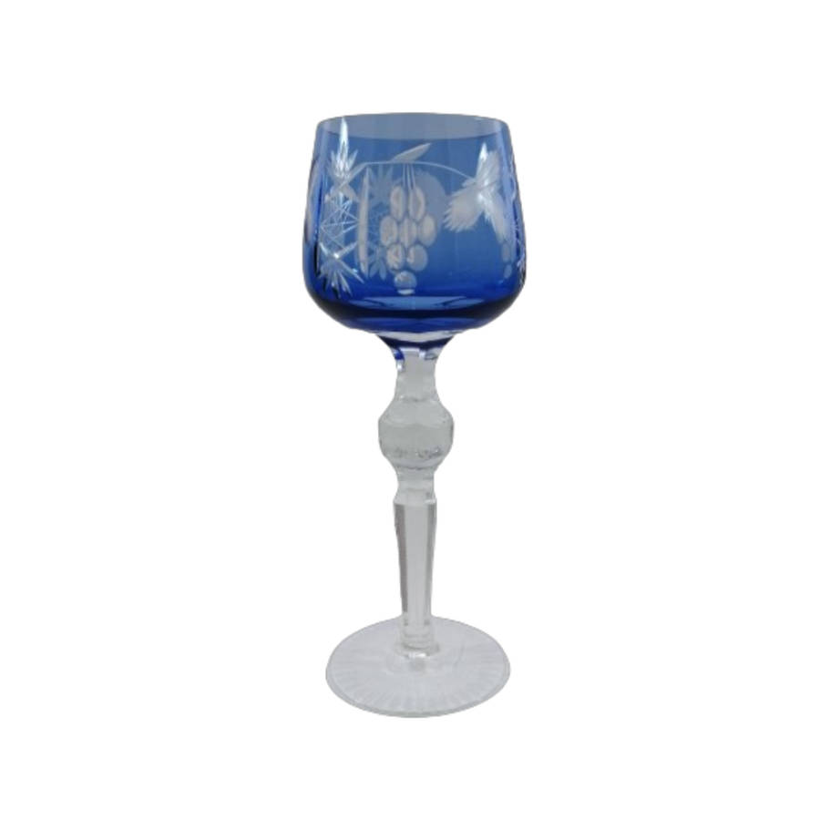Bohemian Clear and Blue Crystal Goblet Wine Glass
