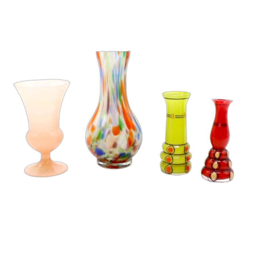 Two Rare Austrian Art Deco Vases with Two other Glass Vases